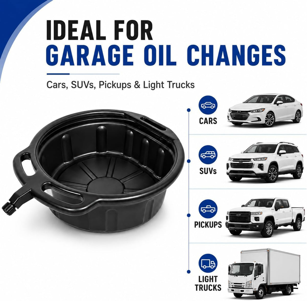 Effortless Fluid Changes with the HKTE 4.2 Gallon Oil Drain Pan for Cars, SUVs, Pickups & Light Trucks