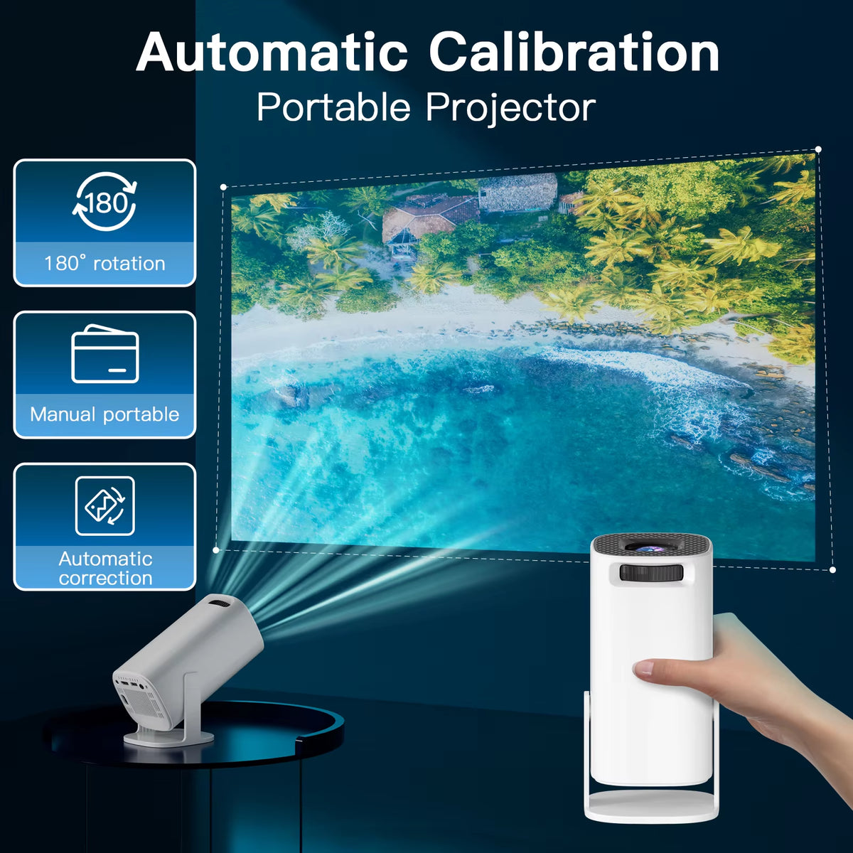 Smart Mini Portable Projector with Wi-Fi 6 and Bluetooth for Home Theater and Outdoor Use