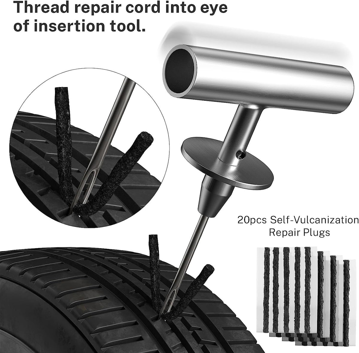 Flat Tire Repair Kit with Plugs 31Pcs, Professional Tire Plug Kit