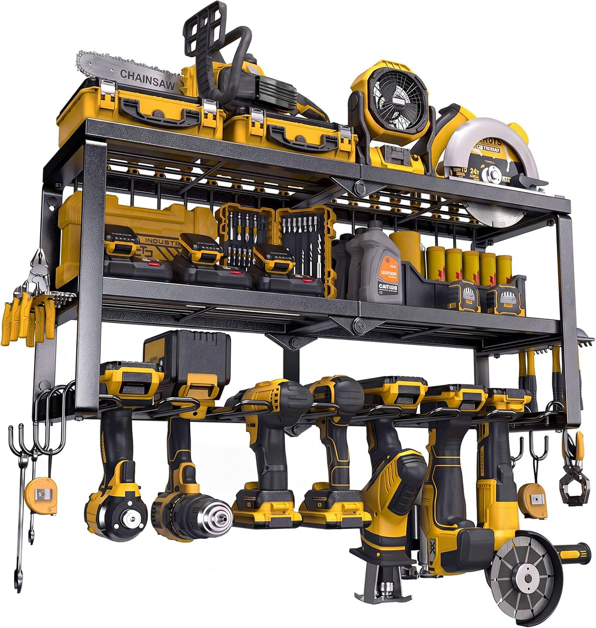 Power Tool Organizer for Tool Storage, Drill Holder Wall Mount with Screwdriver Organizer, Tool Holder for Garage Wall Organization, Heavy Duty Metal Tool Shelf with Battery Holder
