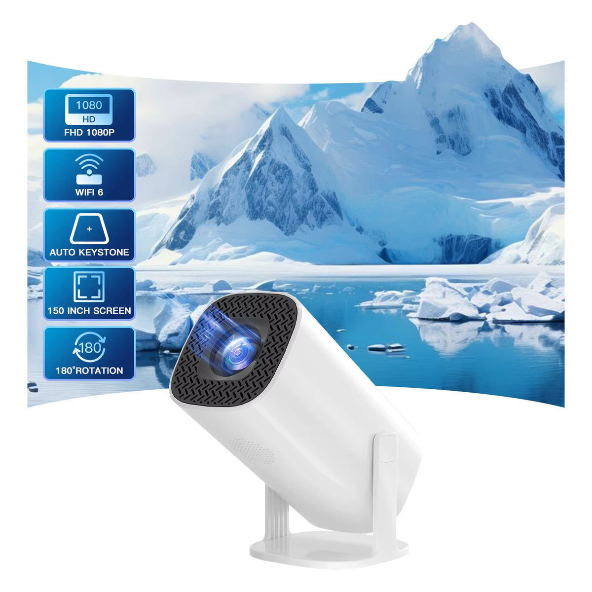 Smart Mini Portable Projector with Wi-Fi 6 and Bluetooth for Home Theater and Outdoor Use