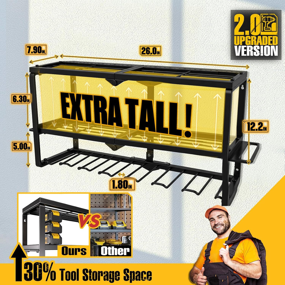 Power Tool Organizer for Tool Storage, Drill Holder Wall Mount with Screwdriver Organizer, Tool Holder for Garage Wall Organization, Heavy Duty Metal Tool Shelf with Battery Holder