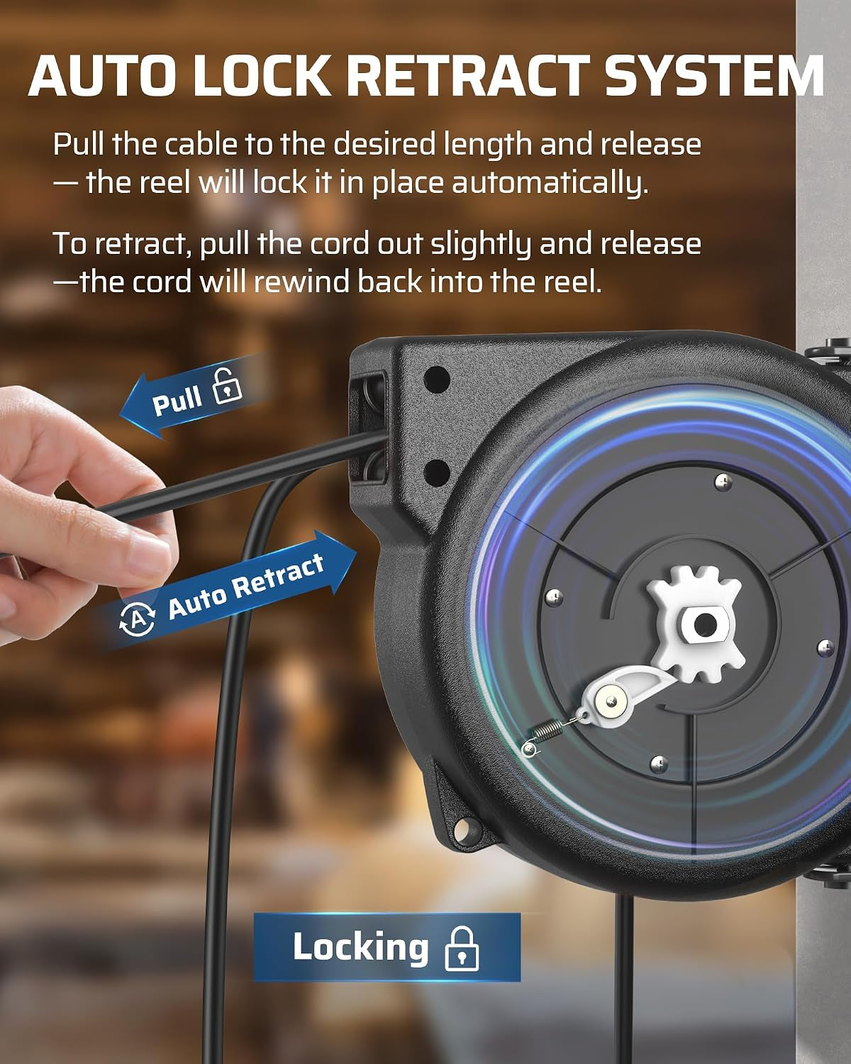 30FT Retractable Extension Cord Reel,16/3C SJTOW Cord Reel