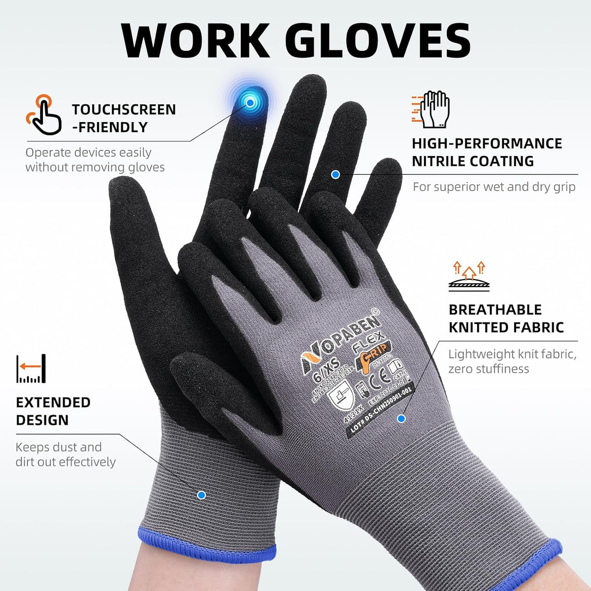 7 Pairs Safety Work Gloves Seamless Nylon Knit Microfoam Nitrile Coated