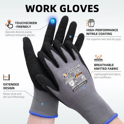 7 Pairs Safety Work Gloves Seamless Nylon Knit Microfoam Nitrile Coated