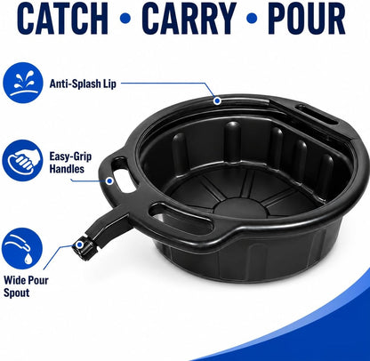 Effortless Fluid Changes with the HKTE 4.2 Gallon Oil Drain Pan for Cars, SUVs, Pickups & Light Trucks