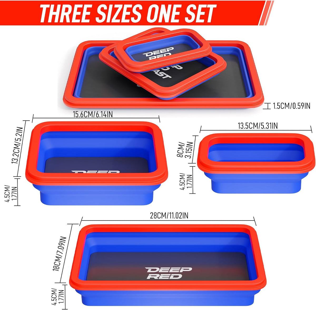 Magnetic Parts Tray Set - 3 Collapsible Trays for Ultimate Organization and Efficiency