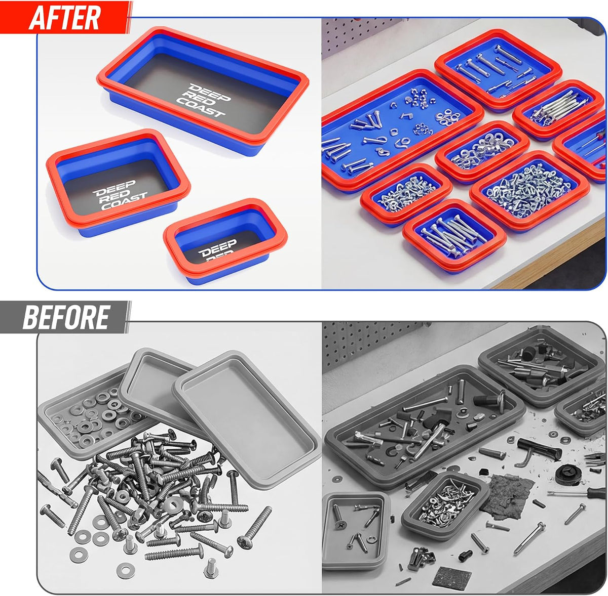 Magnetic Parts Tray Set - 3 Collapsible Trays for Ultimate Organization and Efficiency
