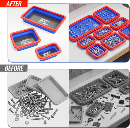 Magnetic Parts Tray Set - 3 Collapsible Trays for Ultimate Organization and Efficiency
