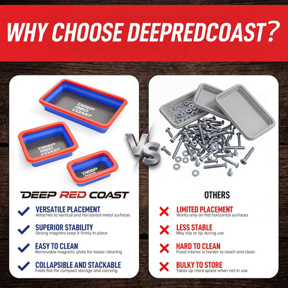 Magnetic Parts Tray Set - 3 Collapsible Trays for Ultimate Organization and Efficiency