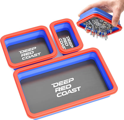 Magnetic Parts Tray Set - 3 Collapsible Trays for Ultimate Organization and Efficiency