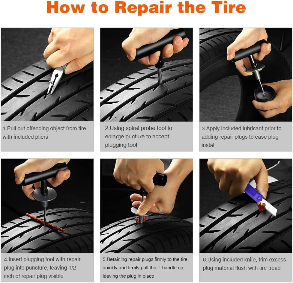 Flat Tire Repair Kit with Plugs 31Pcs, Professional Tire Plug Kit
