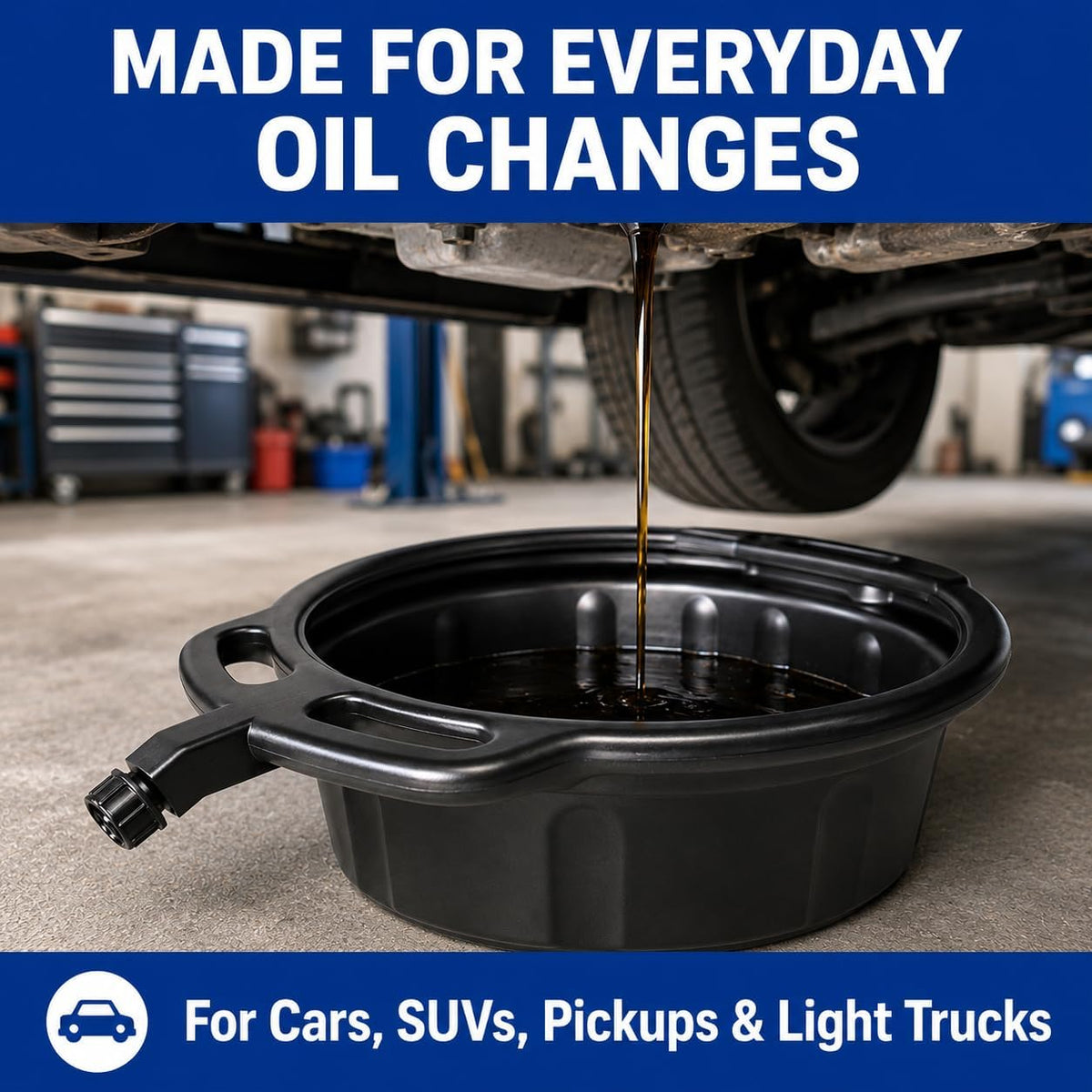 Effortless Fluid Changes with the HKTE 4.2 Gallon Oil Drain Pan for Cars, SUVs, Pickups & Light Trucks