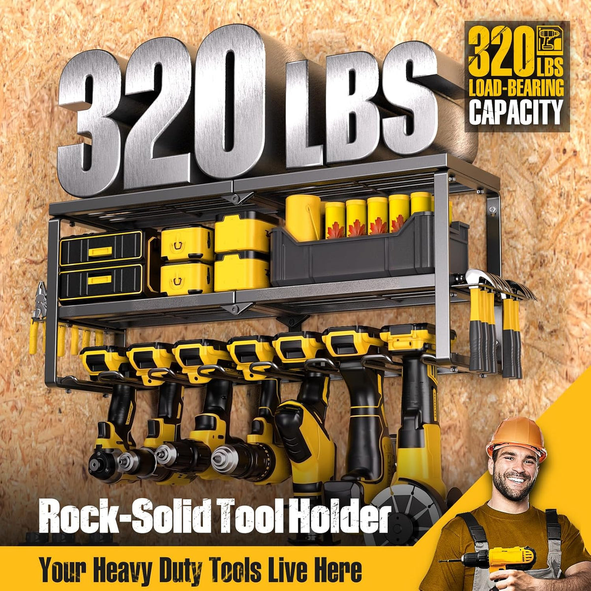 Power Tool Organizer for Tool Storage, Drill Holder Wall Mount with Screwdriver Organizer, Tool Holder for Garage Wall Organization, Heavy Duty Metal Tool Shelf with Battery Holder