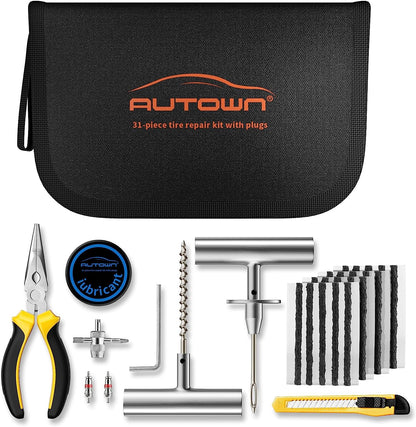 Flat Tire Repair Kit with Plugs 31Pcs, Professional Tire Plug Kit
