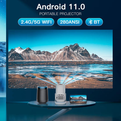 Smart Mini Portable Projector with Wi-Fi 6 and Bluetooth for Home Theater and Outdoor Use
